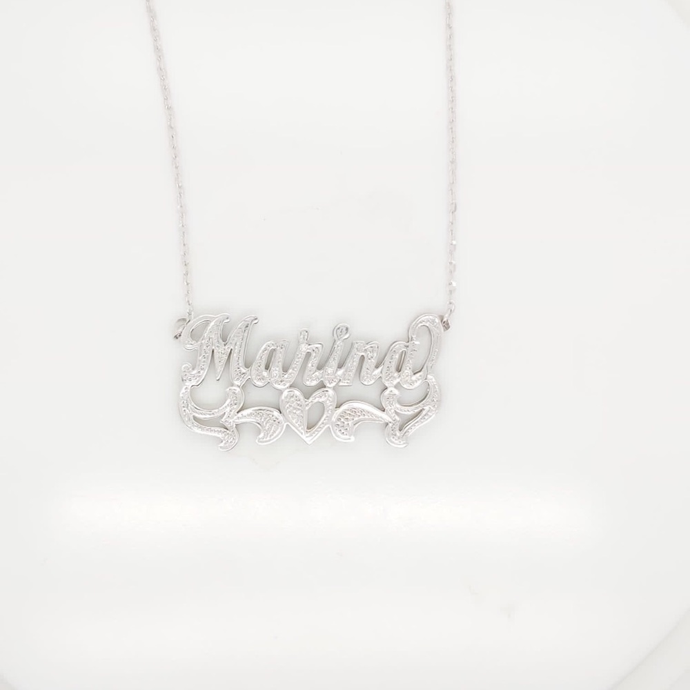 14k White Gold Marina Double Nameplate With Diamonds 💎 & Chain - Picture 7 of 7
